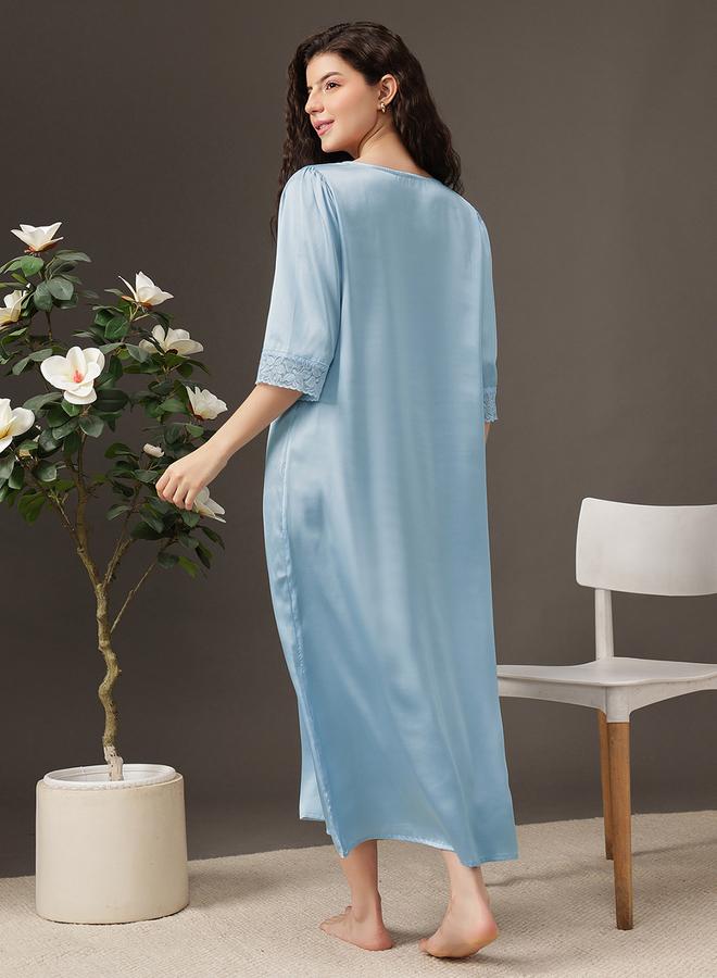 Clovia Satin Lace Detail Nightdress - Image 4